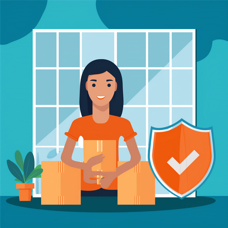 Renter with boxes and shield icon